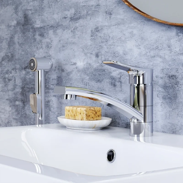 Смеситель с гигиеническим душем Damixa Origin Bit с поворотным изливом 770230000 (детальная фотография), для раковины