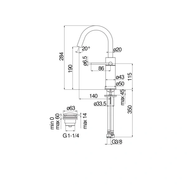 Смеситель для раковины Nobili Velis VE125138/2 с донным клапаном (детальная фотография), для раковины