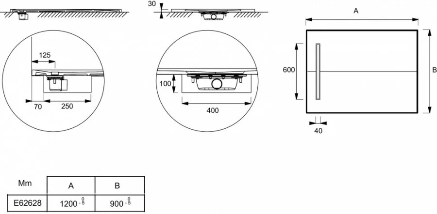 Душевой поддон Jacob Delafon Surface E62628-SS2 120х90 см из материала neoquartz (детальная фотография), низкие до 15 см
