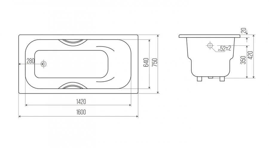 Ванна чугунная Goldman Donni DN16075, 160 х 75 см, белая (детальная фотография), чугунные