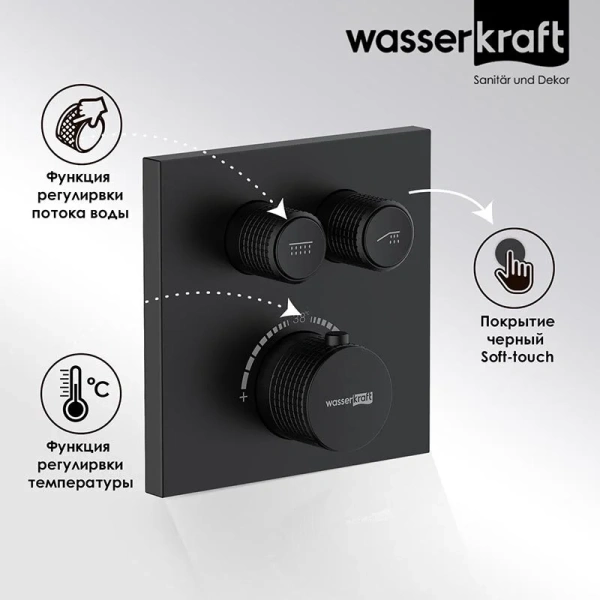 Смеситель для душа WasserKRAFT Elbe черный 7448 Thermo (детальная фотография), современные, hi-tech