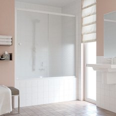 Душевая шторка на ванную профиль белый стекло ретро Vegas-glass