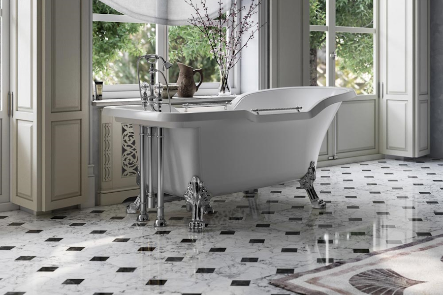 Ванна из искусственного камня Migliore Impero 180х87 см фурнитура хром 26927 (детальная фотография), искусственный камень