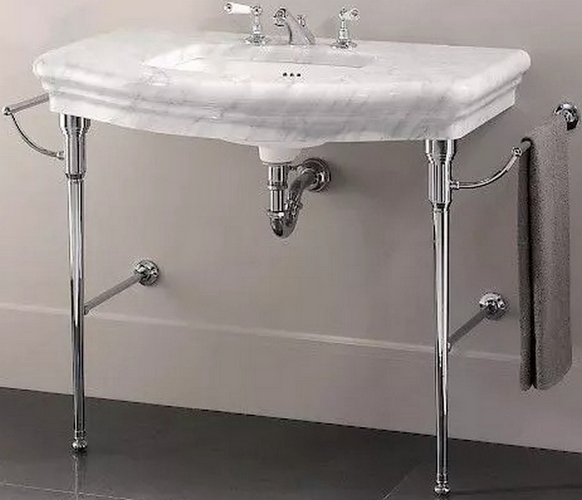 Раковина консоль Devon & Devon Ascot 126 см никель, мрамор Bianco Carrara DEASCOTBINKS (детальная фотография)