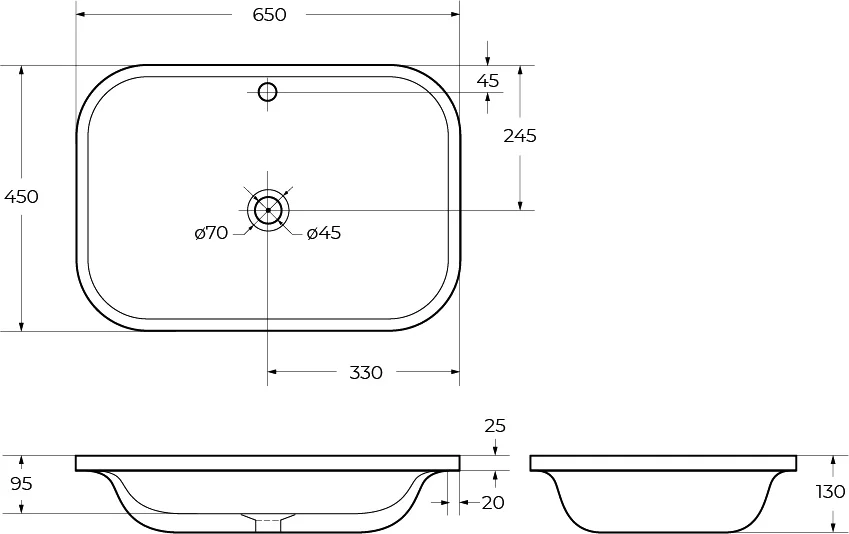 Раковина Cezares 65 см полувстраиваемая CZR-DRO-65-LVB (детальная фотография), нет в наличии