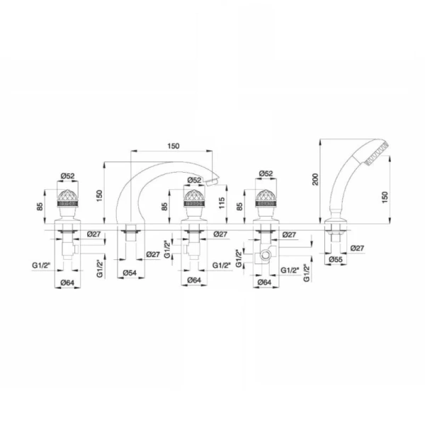 Смеситель для ванны Migliore Axo Swarovski золото 18506 (детальная фотография), для ванны