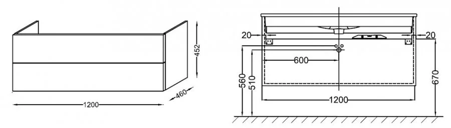 Тумба под раковину подвесная Jacob Delafon Vox 120 см белая EB2071-R1-N18 (детальная фотография), современная, hi-tech