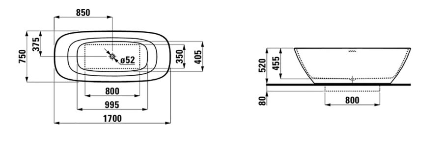 Ванна из искусственного камня Laufen Ino 170х75 см отдельностоящая 2.3130.2.000.000.1 (детальная фотография), искусственный камень