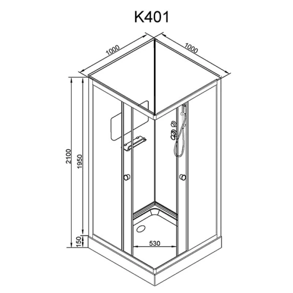 Душевая кабина Deto K 100x100 см без крыши K401 (детальная фотография), квадратные
