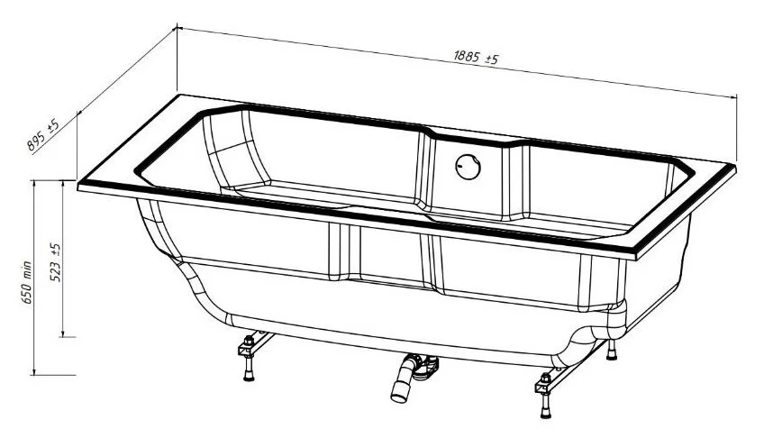Ванна из искусственного камня Belux Кастилия ВКА 1900, 4810924271150, 190 x 90 см, белый (детальная фотография), современныe, hi-tech