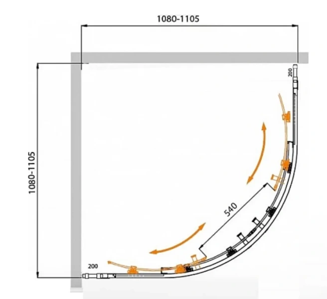 Душевой уголок Cezares Molveno 110х110 см рифленое стекло MOLVENO-R-22-90+20-P-Cr (детальная фотография), полукруглые, четверть круга