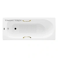 Чугунная ванна Vinsent Veron Soissons VCN1707042H/VH0012GD-AS, 170 x 70 см, с антискользящим покрытием, ручки золото, цвет белый