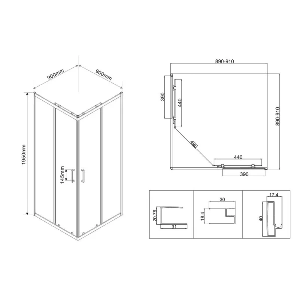 Душевой уголок Vincea City 90х90 см профиль вороненая сталь стекло прозрачное VSS-5CT900CLGM (детальная фотография), квадратные
