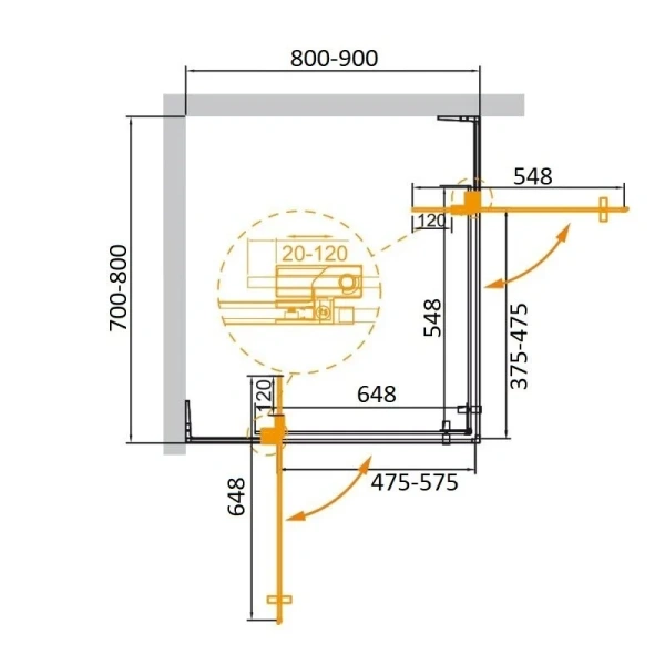 Душевой уголок Cezares Slider 90х80 см стекло бронзовое профиль черный SLIDER-AH-2-70/80-80/90-BR-NERO (детальная фотография), прямоугольные, квадратные