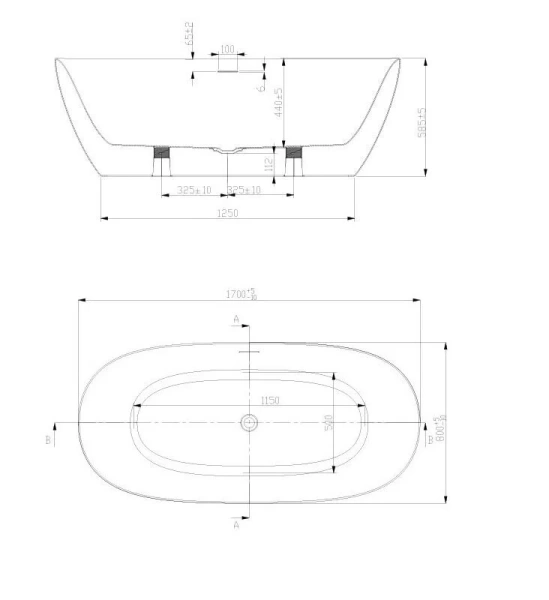 Ванна акриловая Art&Max Genova AM-GEN-1700-800, 170 x 80 см, белый (детальная фотография), современныe, hi-tech