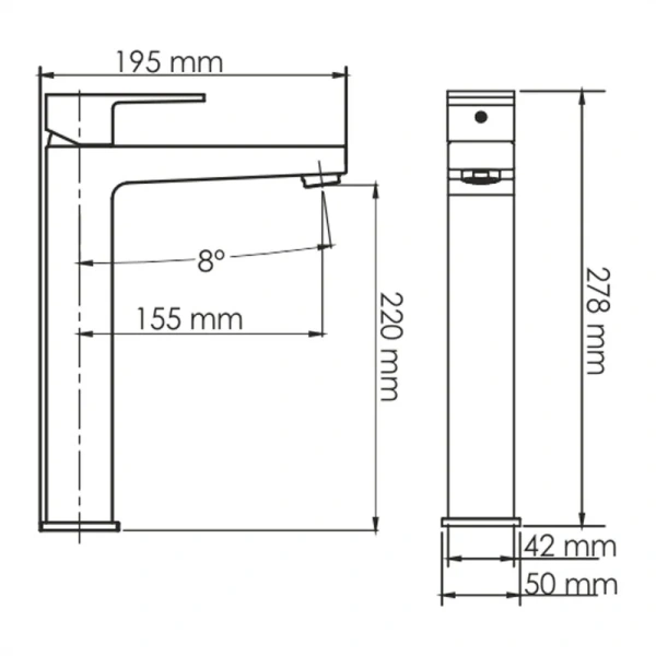 Смеситель для раковины WasserKRAFT Abens черный матовый 2003H (детальная фотография), для раковины