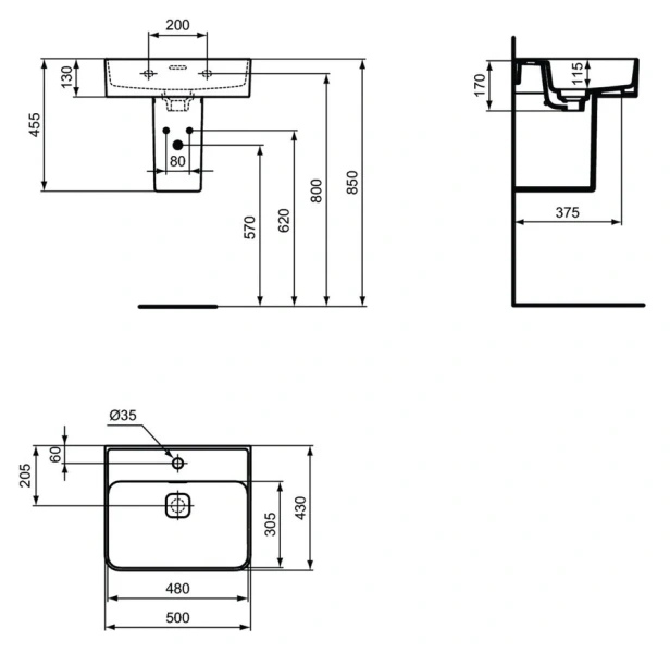 Раковина Ideal Standard Strada II 50 см прямоугольная T292801 (детальная фотография), современные, hi-tech