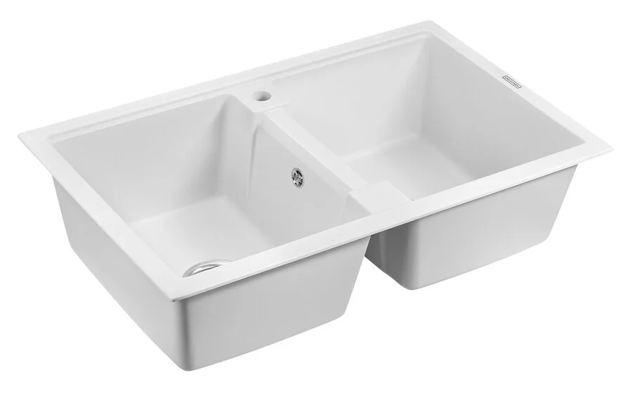 Мойка для кухни Paulmark Zwilling 81 см белая PM238150-WH (детальная фотография), кварц