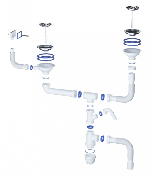 Сифон для раковины IDDIS Kitchen с переливом и отводом S21UPS0i84 (детальная фотография), хром
