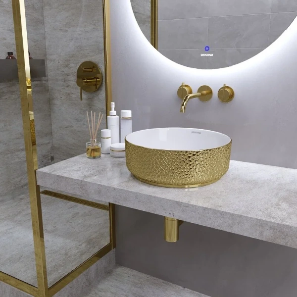 Раковина Grossman Color 35.5 см золото/белая с текстурой кожи GR-5010GWL (детальная фотография), другие