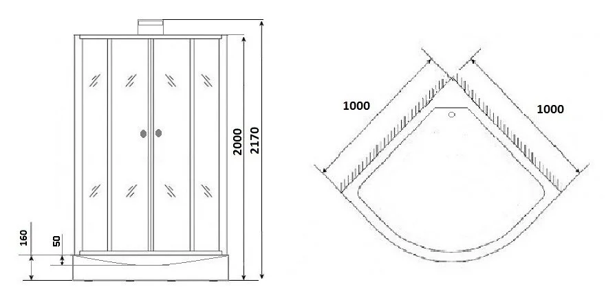 Душевая кабина Grossman Elegans 100x100 см черная без гидромассажа GR250 (детальная фотография), полукруглые, четверть круга
