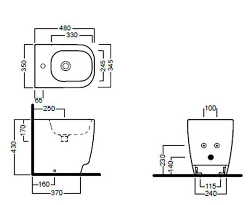 Биде напольное Hatria Fusion YXC901 (детальная фотография), прямоугольной формы