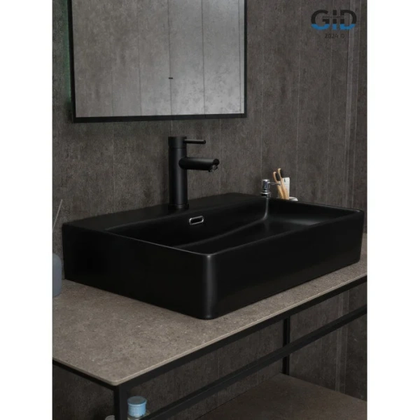Раковина GID Geometrico Bm9256 60 см черная 53375 (детальная фотография), в форме чаши, прямоугольной формы