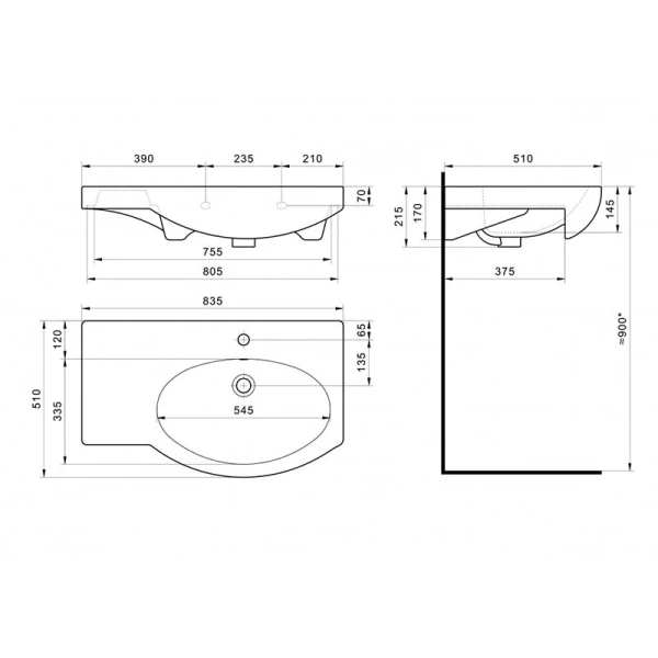 Раковина Santek Коралл 83 см крыло справа 1.WH11.0.228 (детальная фотография), современные, hi-tech