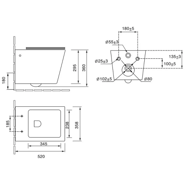 Унитаз подвесной SantiLine черный SL-5004MB-BD (детальная фотография), подвесные, встраиваемые