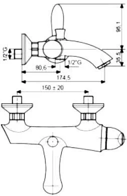 Смеситель для ванны Emmevi Neco 91001 91001CR (детальная фотография), для ванны