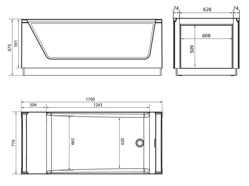 Ванна Aima Design Neo 170 x 75 см, 2 стекла серое матовое, отдельностоящая, белый, 01нео1775с2с (детальная фотография), акриловые