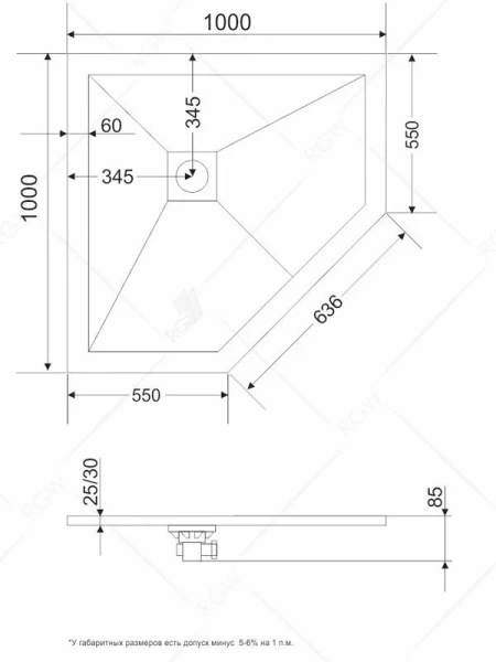 Душевой поддон RGW Stone Tray ST/T-G 100х100 см трапеция графит 16155100-02 (детальная фотография), низкие до 15 см
