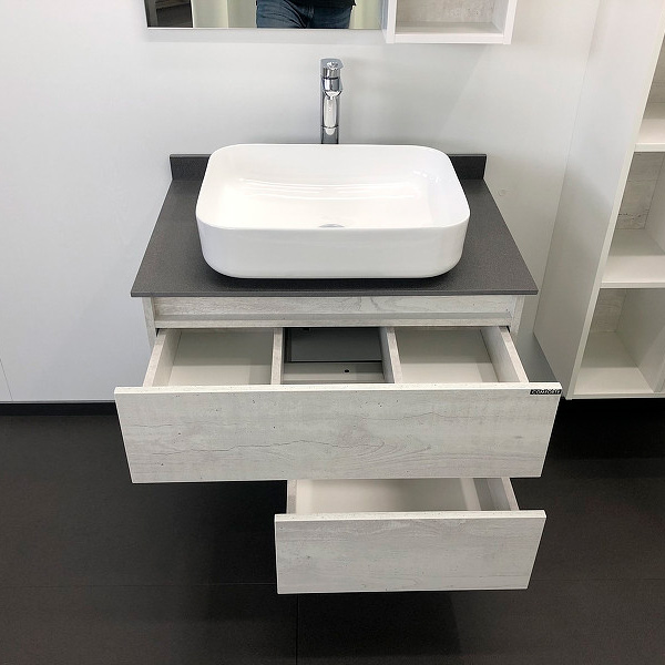 Тумба с раковиной подвесная Comforty Прага 75 см со столешницей (детальная фотография), современная, hi-tech