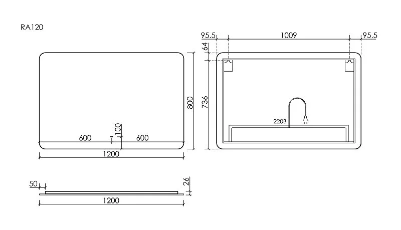 Зеркало с подсветкой Sancos Ray 120 см прямоугольное RA1200 (детальная фотография), в наличии