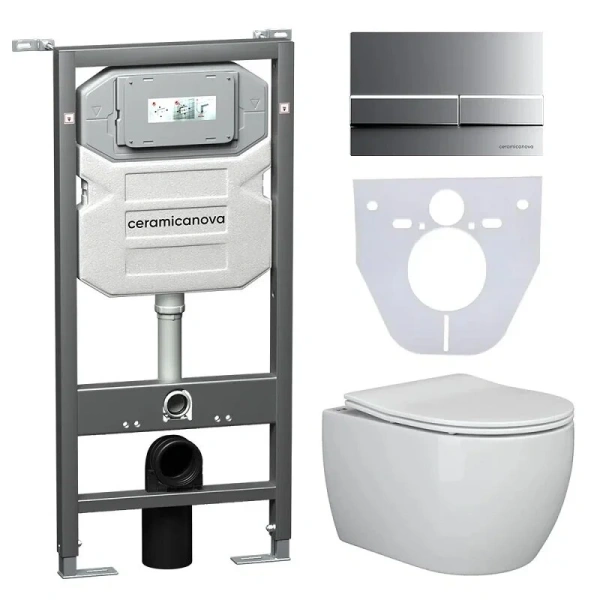 Унитаз с инсталляцией Ceramica Nova Play кнопка хром матовый CN3001_1002M_1000 (детальная фотография)
