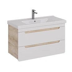 Тумба под раковину подвесная Lemark Olivia 100 см белый глянец/дуб кантри