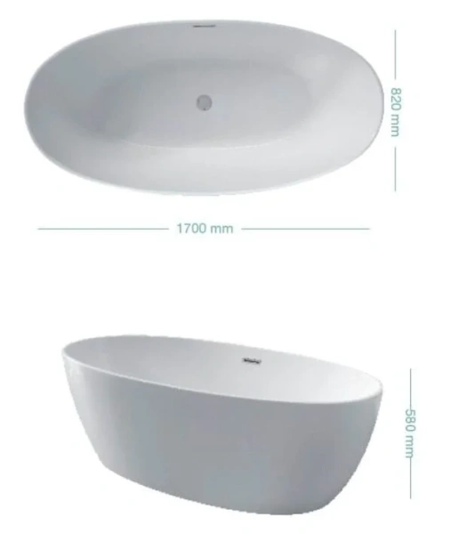 Ванна акриловая Kerasan Flo 170х82 см свободностоящая 742901 (детальная фотография), без гидромассажа, большие