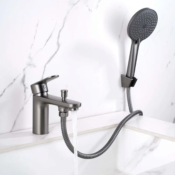 Смеситель для ванны Акватек Ника оружейная сталь AQ1844BGM (детальная фотография), однорычажные, двухрычажные