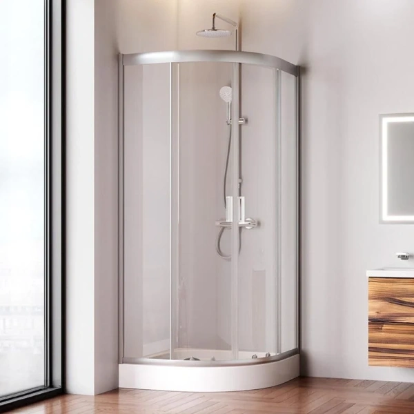 Душевой уголок Am.Pm Gem 90х90 см профиль матовое серебро W90G-401-090WT (детальная фотография), современные, hi-tech