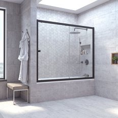 Душевая шторка на ванную профиль черный матовый стекло прозрачное Vegas-glass