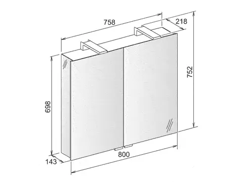 Зеркальный шкаф с подсветкой Keuco Royal Universe 80 см с двумя распашными дверками 12703 171301 (детальная фотография), в наличии