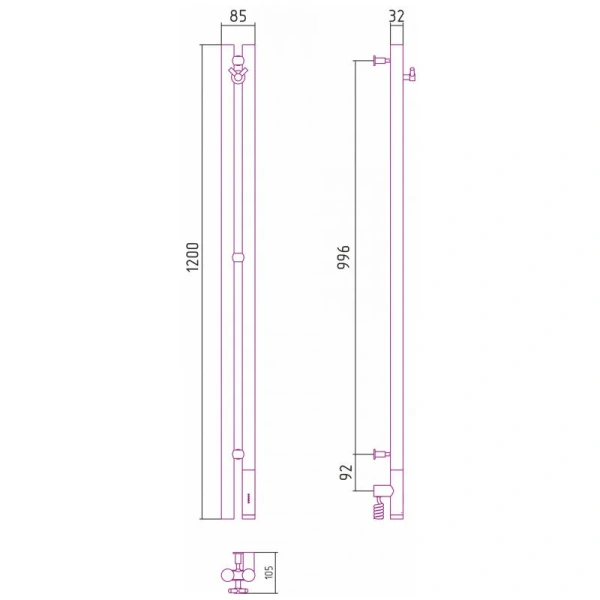 Полотенцесушитель электрический Сунержа Нюанс 3.0 8.5х120 см правый состаренная латунь 051-5843-1253 (детальная фотография), современные, hi-tech
