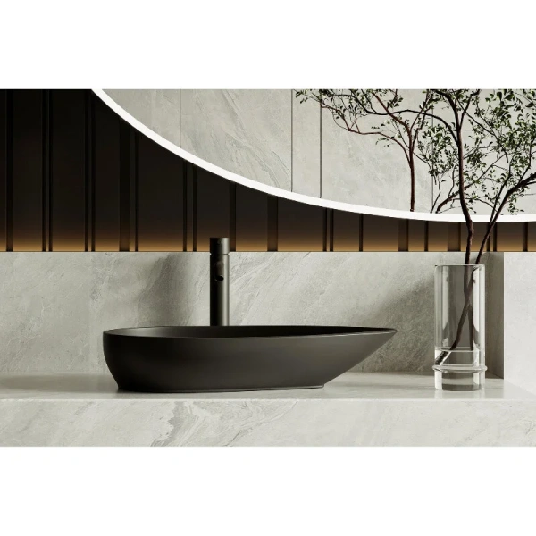 Раковина Abber Bequem 60 см черная матовая AC2117MB (детальная фотография), накладные (на столешницу), пристенные