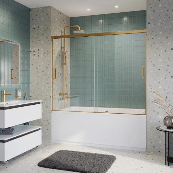 Шторка для ванны Cezares Tandem Soft 180х145 см прозрачное стекло профиль золото TANDEM-SOFT-VF-2-180/145-C-BORO-IV (детальная фотография)