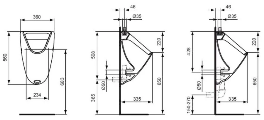 Писсуар подвесной Ideal Standard Ecco-Eurovit верхняя подводка, с крепежом K553901 (детальная фотография), современные, hi-tech