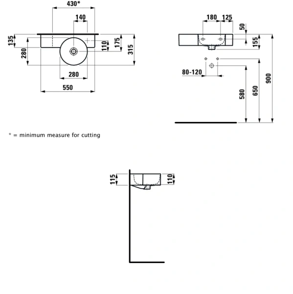 Раковина Laufen Val 55 см полка слева 8.1528.4.000.106.1 (детальная фотография), современные, hi-tech