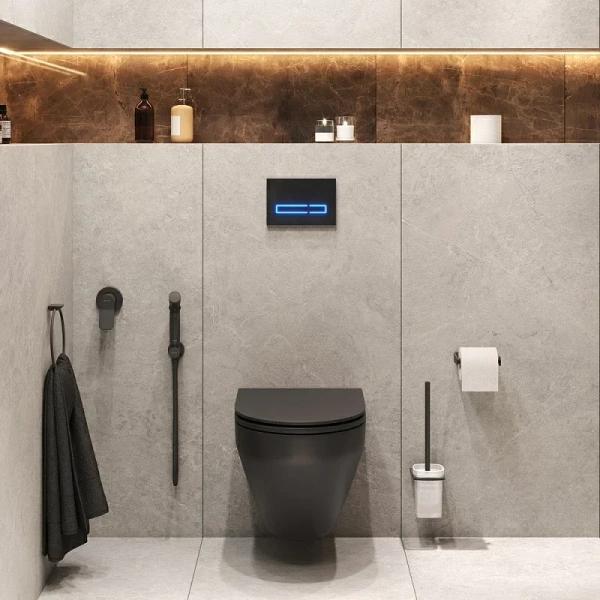 Унитаз с инсталляцией Am.Pm Spirit 2.0 черный с гигиеническим душем CK70GH (детальная фотография), с инсталляцией