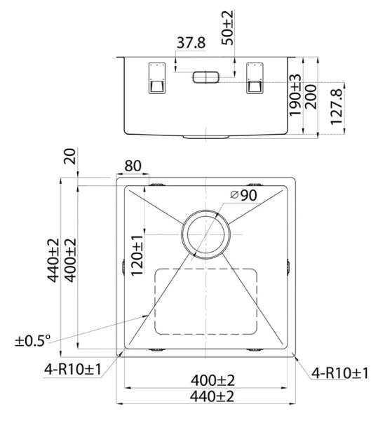 Мойка для кухни IDDIS Edifice 44 см графит EDI44G0i77 (детальная фотография), врезные