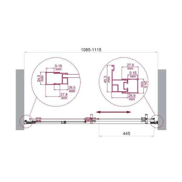 Душевая дверь в нишу BelBagno Luce 110 см профиль хром LUCE-BF-1-110-C-Cr (детальная фотография), современные, hi-tech