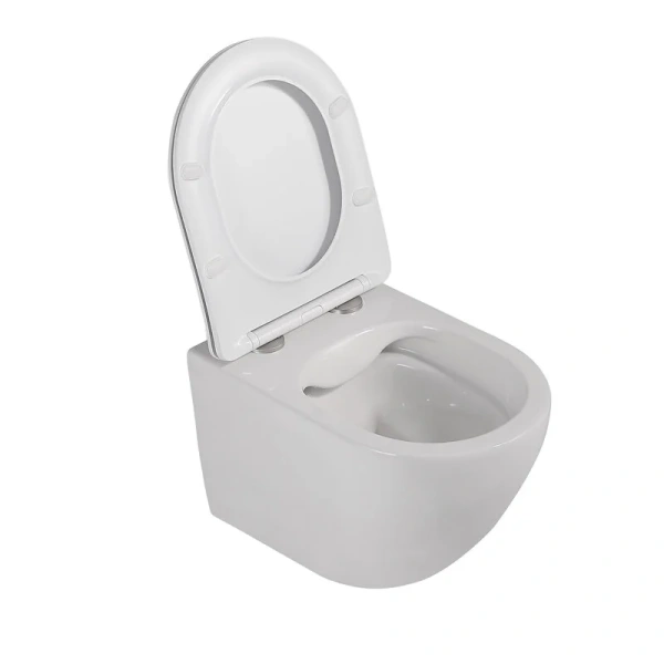 Унитаз подвесной Abber BEQUEM безободковый белый AC1100 (детальная фотография), недорогие, безободковые, сиденье с микролифтом , с антивсплеском